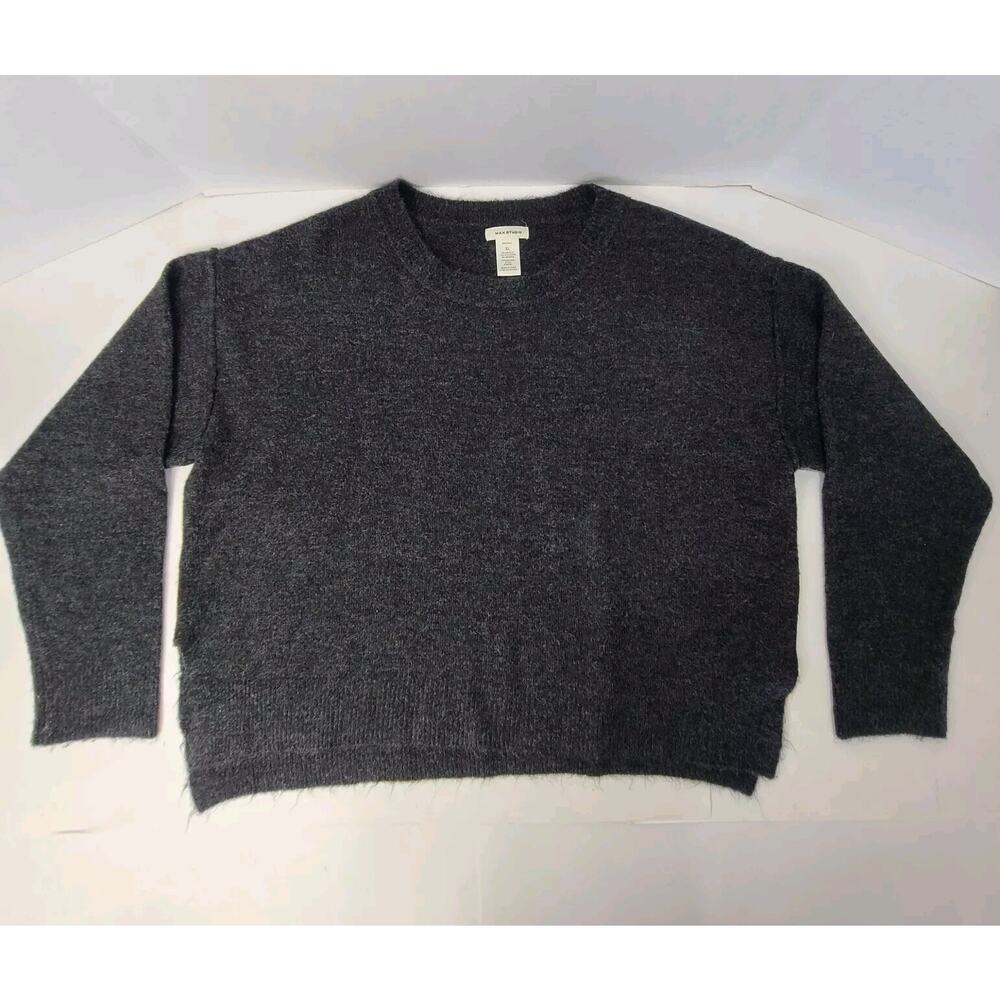 Max Studio XL Women's Black Slouchy Pull Over Knit Sweater Fussy Long Sleeve